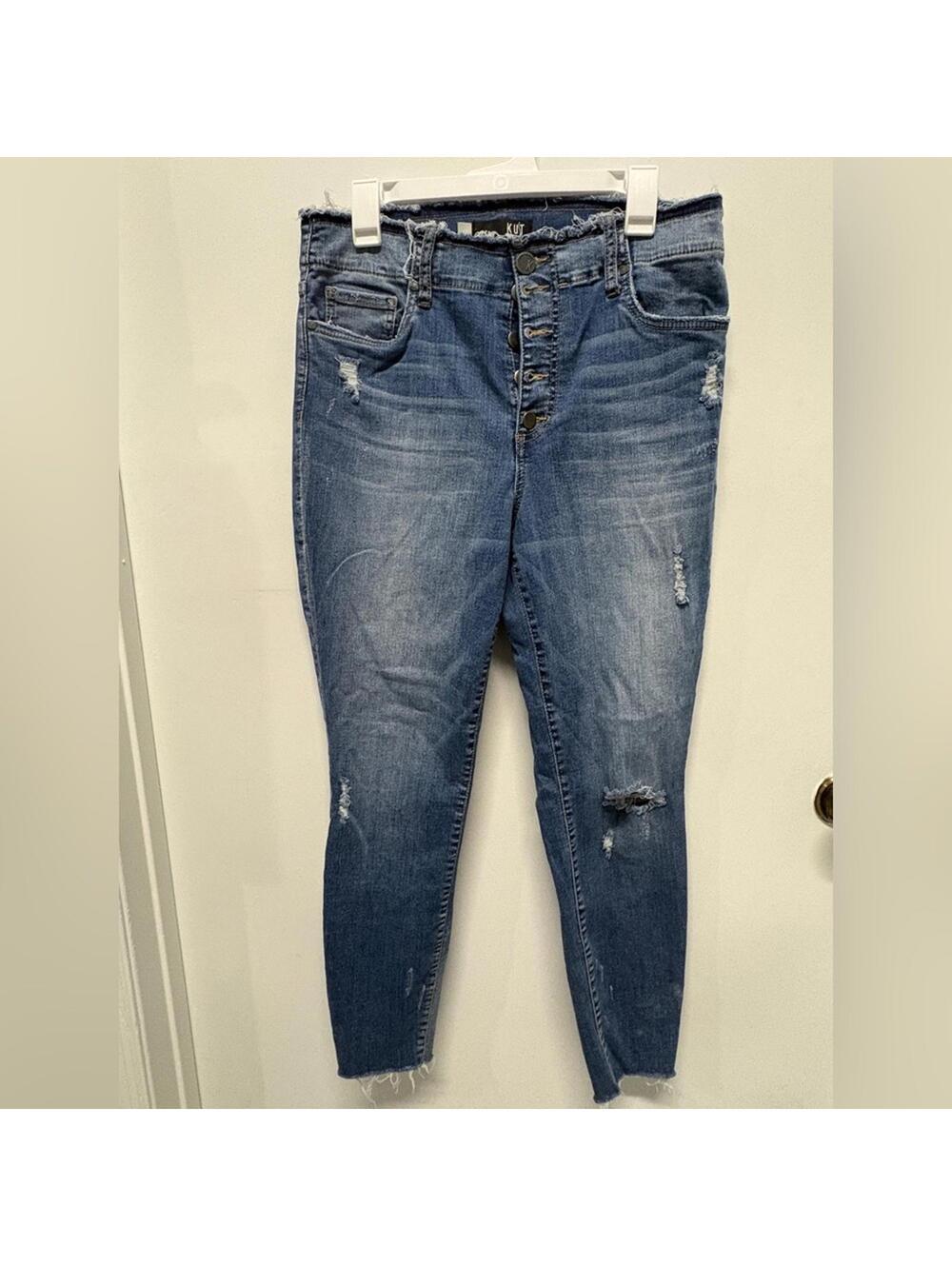 Kut from the Kloth High Rise Blue Distressed Jeans Size 12